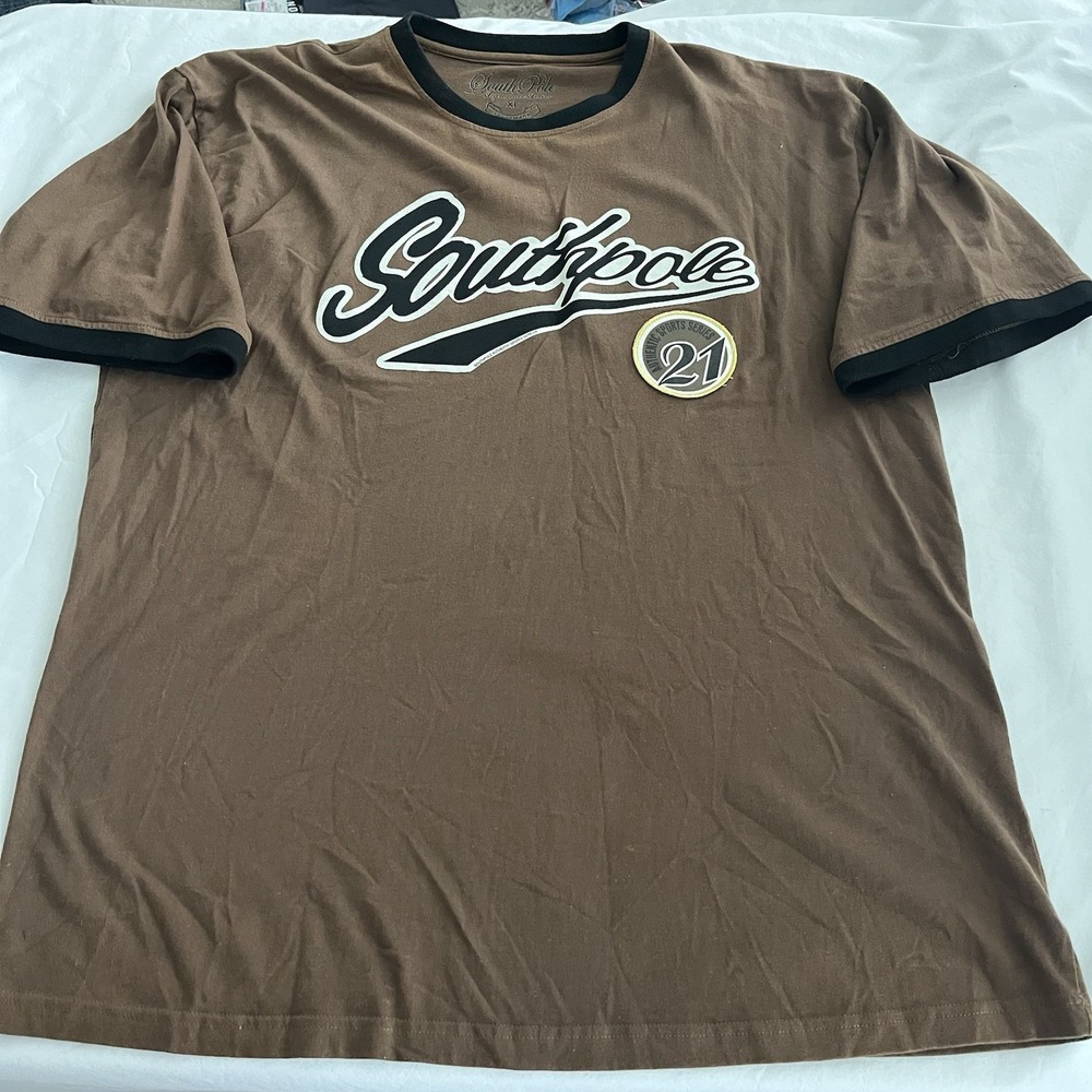 Southpole Ringer T Shirt Mens XL Brown Skate Hip Hop Grunge Y2K